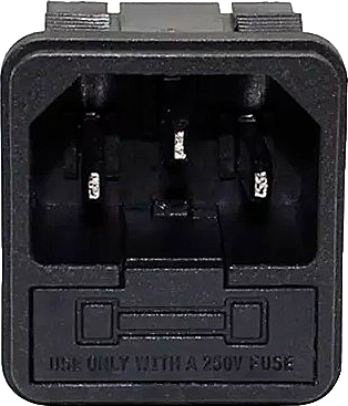 Fused C14 male connector for clips mounting