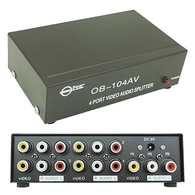 Audio video splitter from RCA AV input to 4 RCA AV outputs