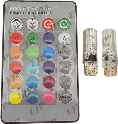 Bombillo LED tipo T10 multicolor con control remoto - Haga click en la imagen para cerrar